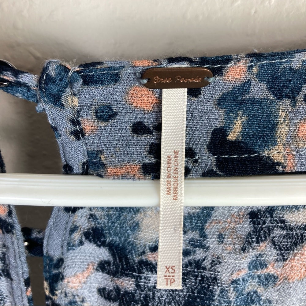 Free People Blue Patterned All The Right Ruffles Faux Wrap Romper - Picture 4 of 6